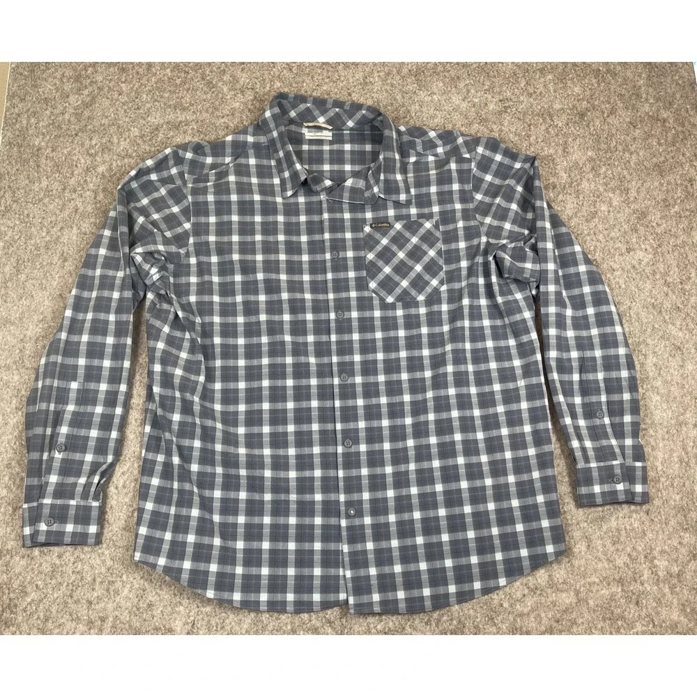 Columbia Performance Shirt Mens XXL Blue Plaid Fishing Outdoor Hiking Gear *READ